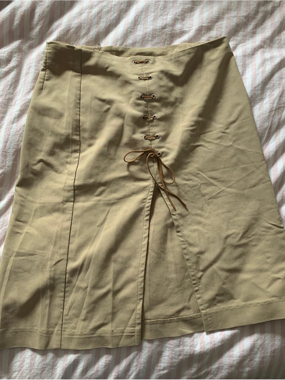 Tie-Front Midi Skirt in Khaki